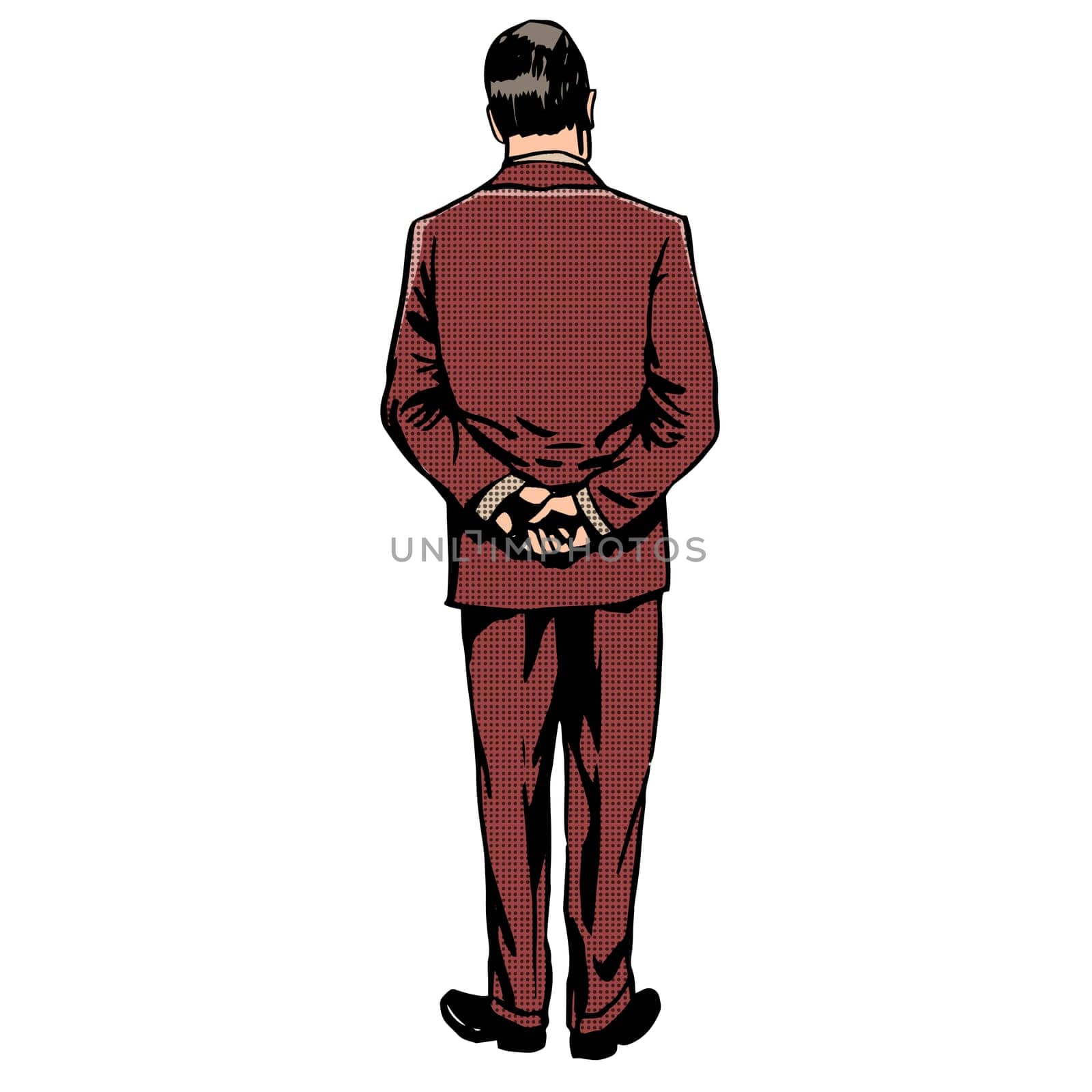 the man stands back retro style pop art vintage neutral white background