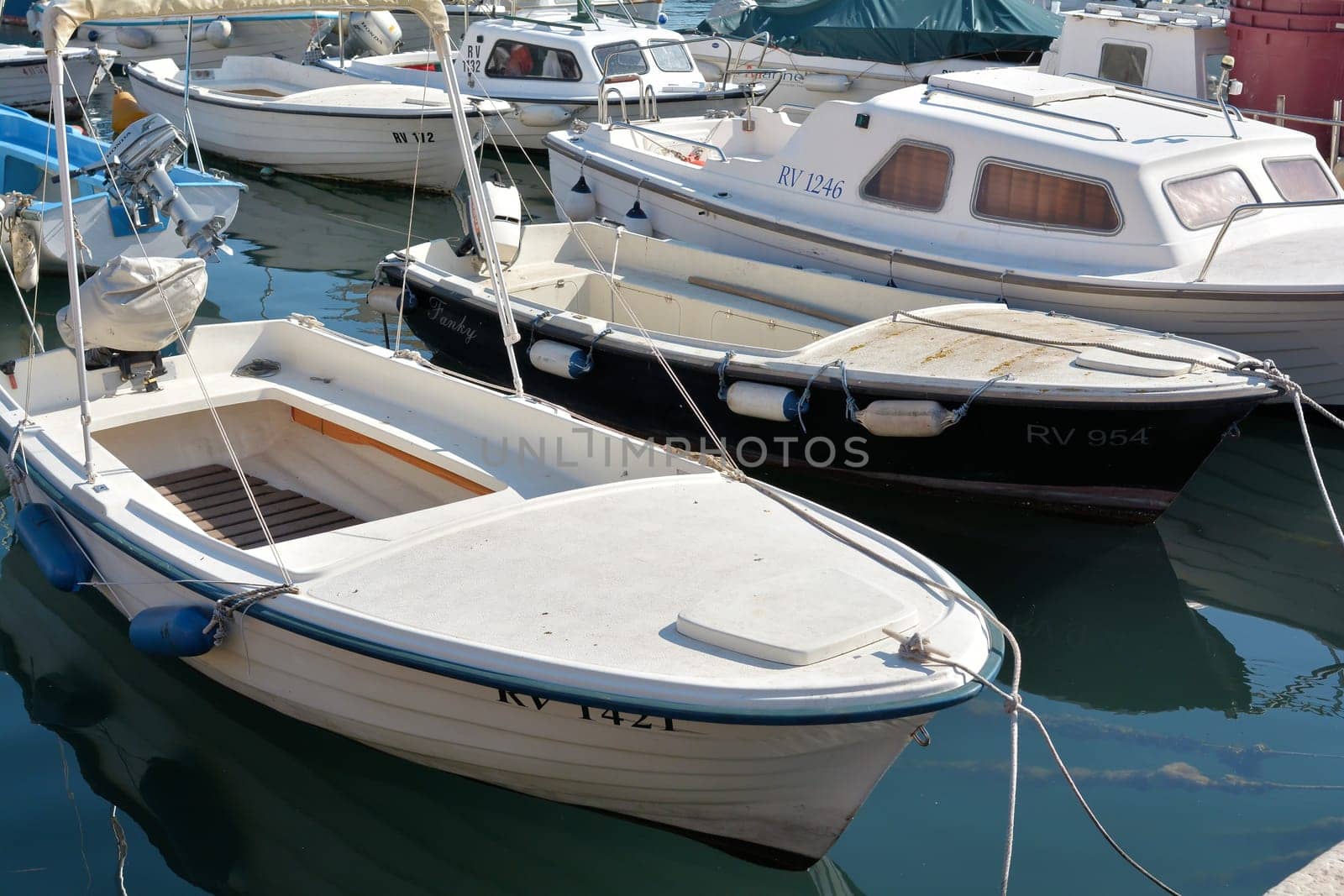 Boats on the Adriatic Sea in the port of Rovinj in Croatia