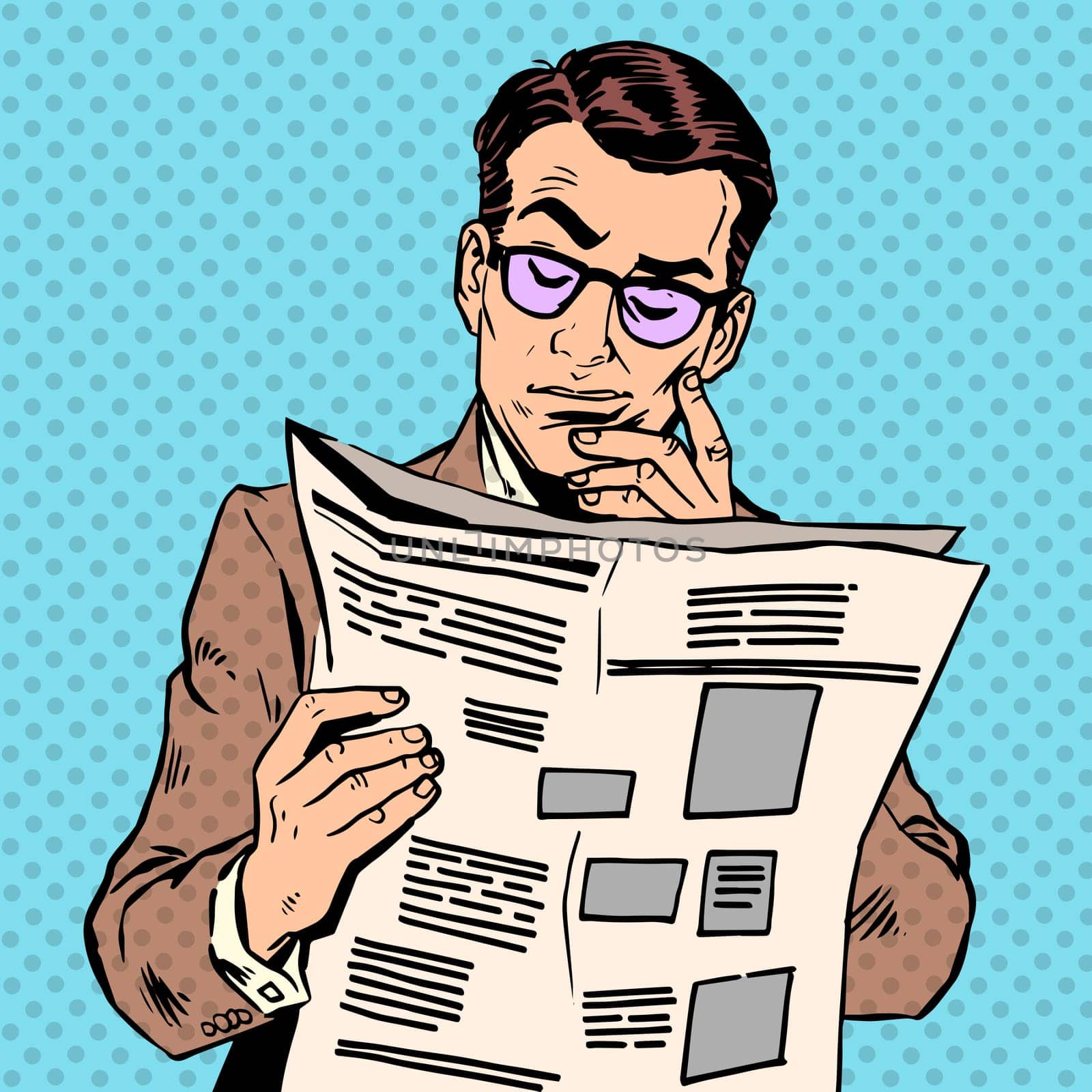A man reads a news paper. Morning reading press information