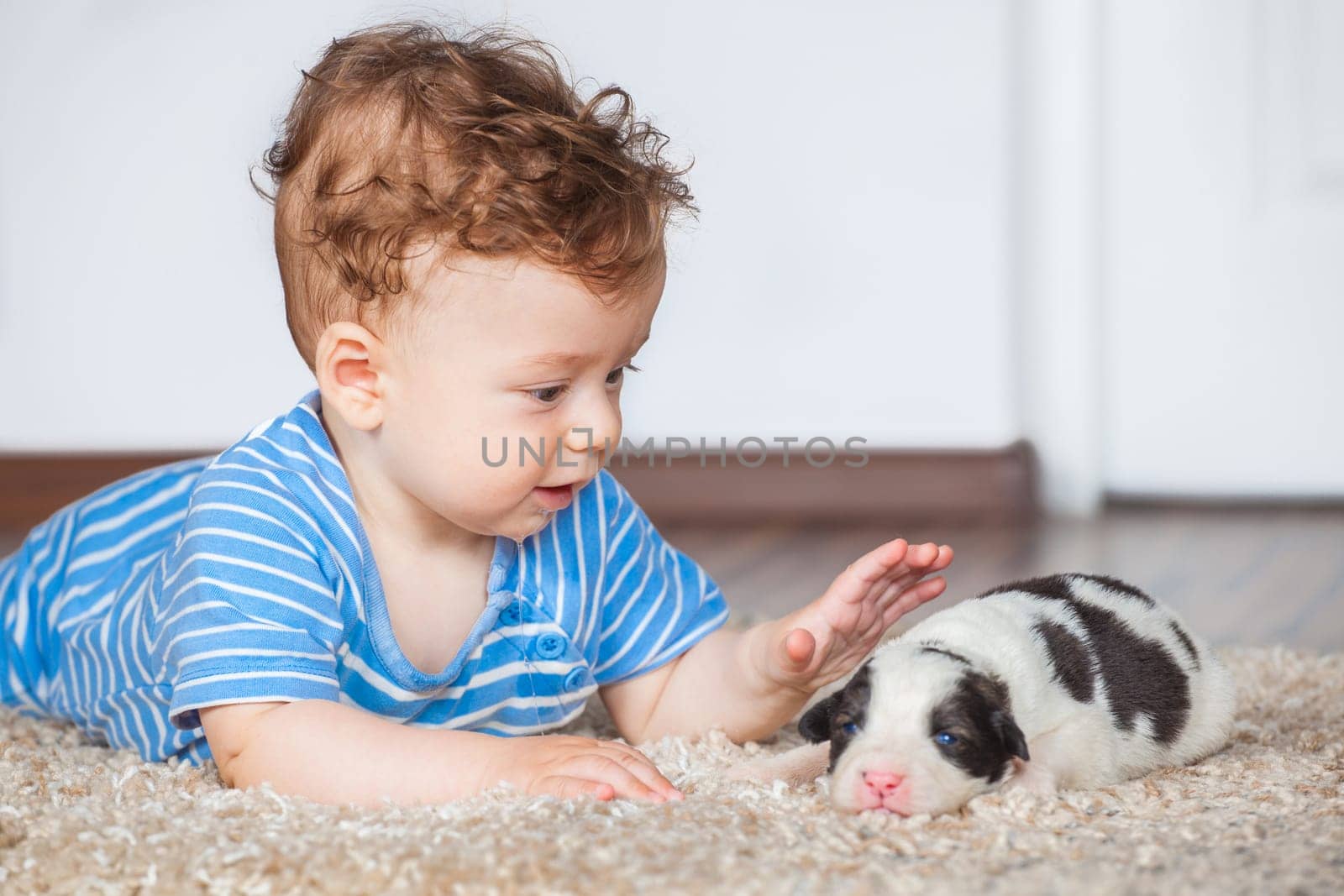 Portrait of a 7 months old baby boy at home.