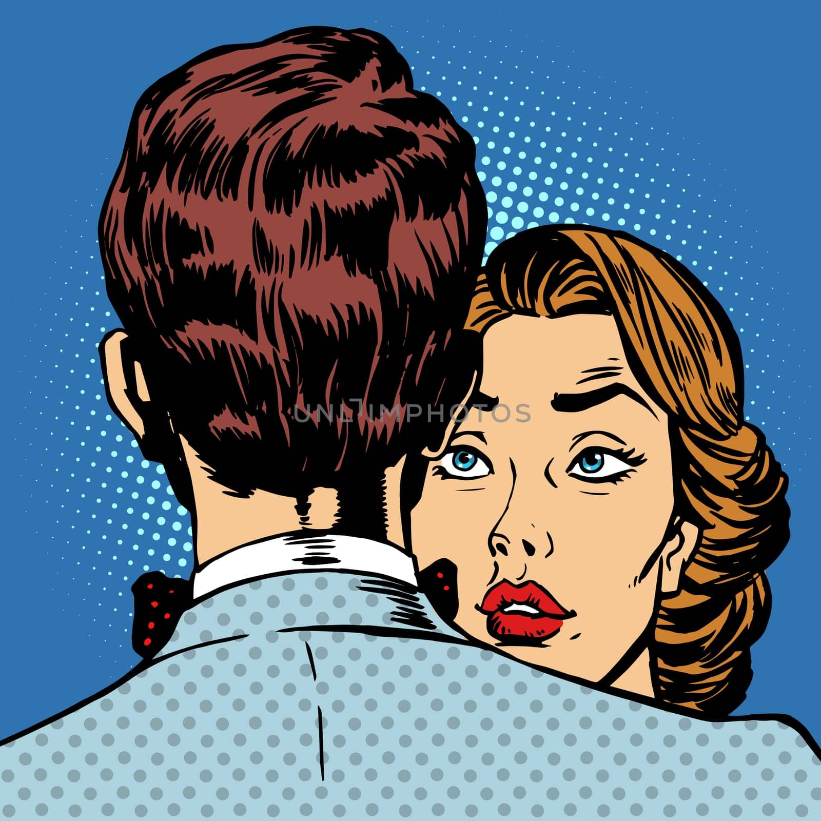 Couple man and woman love romance. The wife looks at her husband