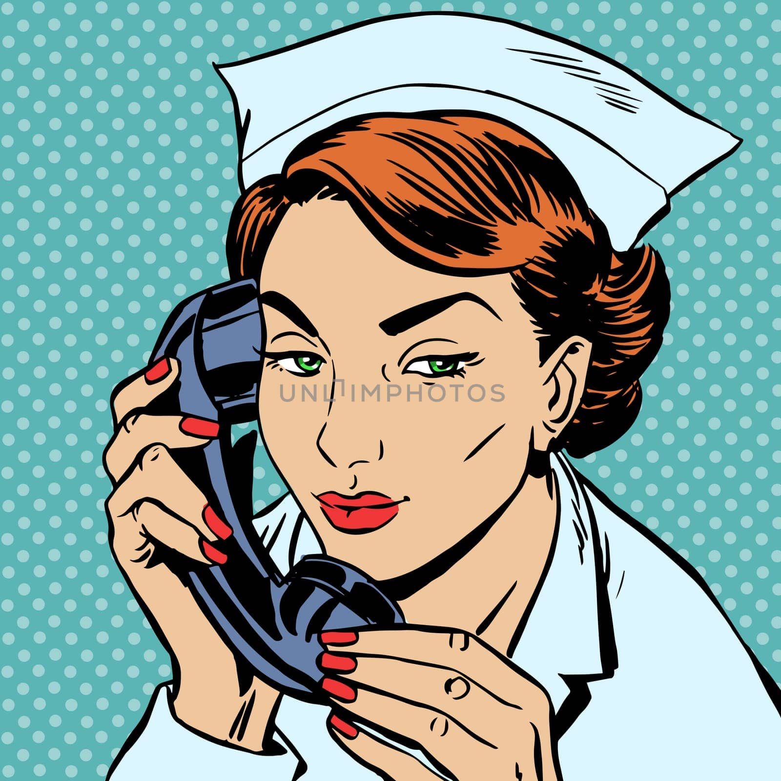 The nurse at the reception Desk talking on the phone. Uniform hospital admissions
