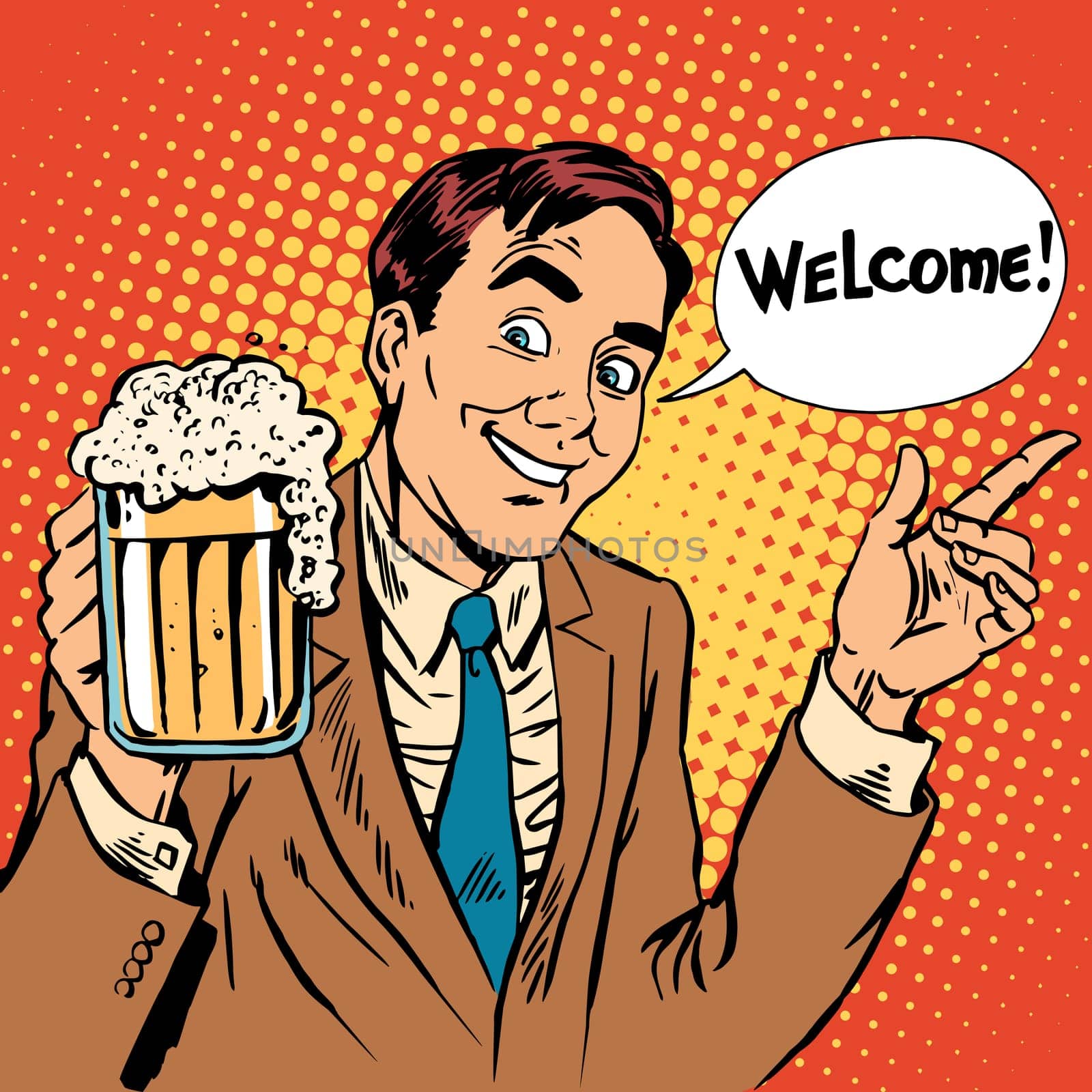Man welcome to the beer restaurant. Retro style