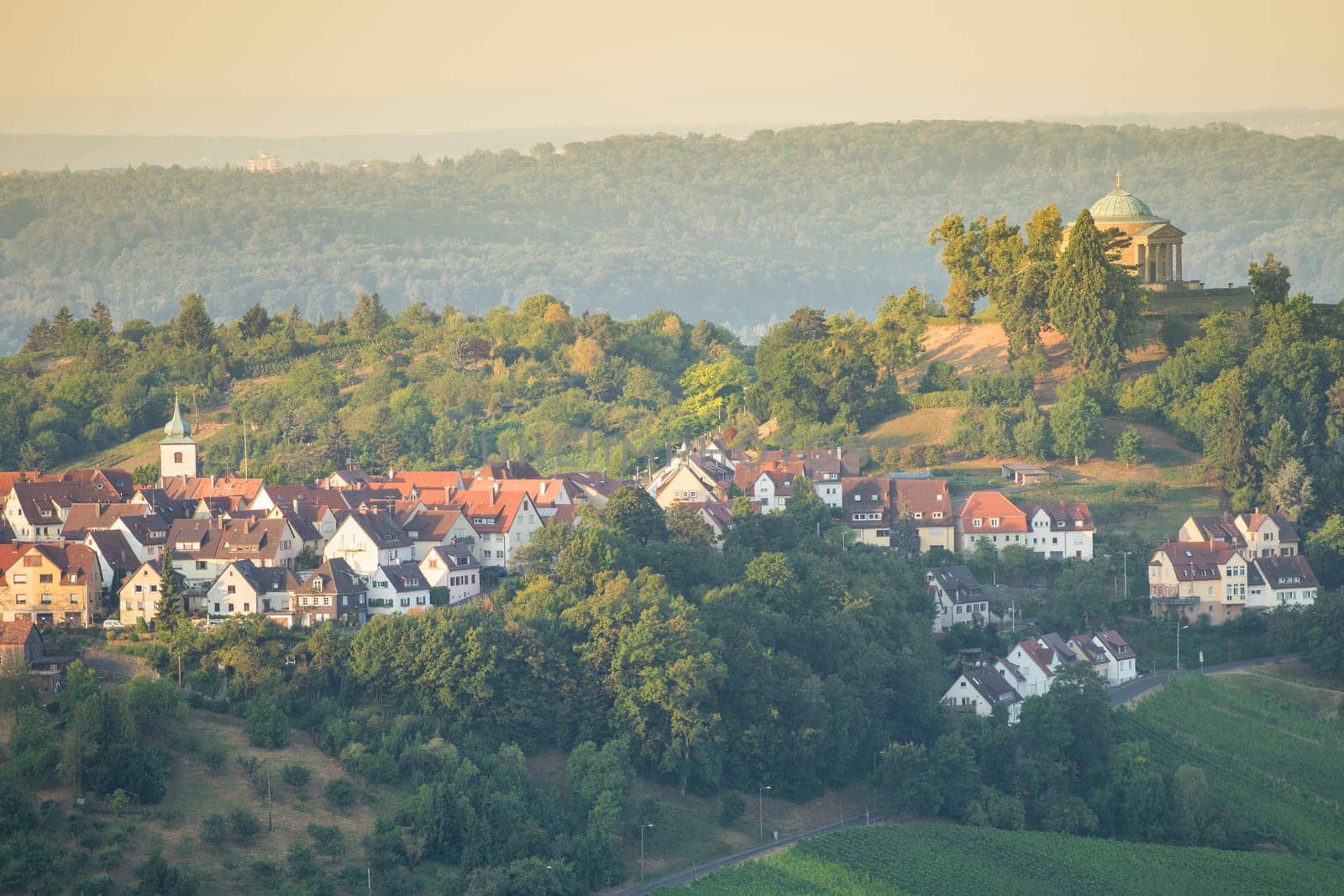 Grave chapel Rotenberg near Stuttgart with houses