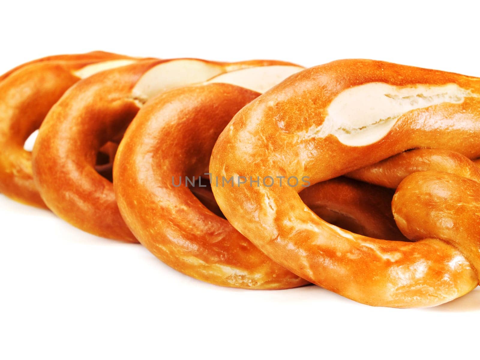 Pretzels isolated on white background, close up