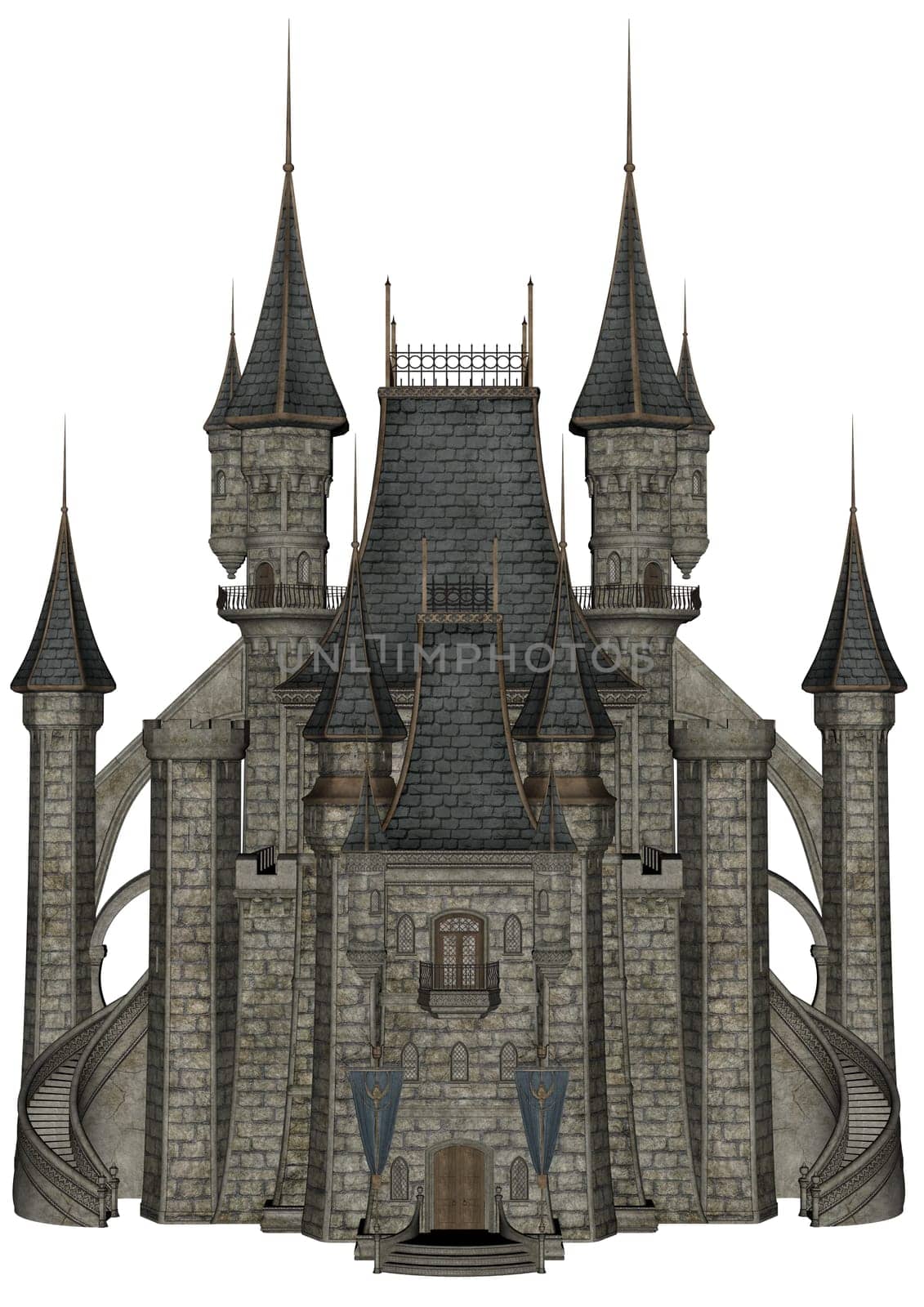 Beautiful detailed castle isolated in white background - 3D render