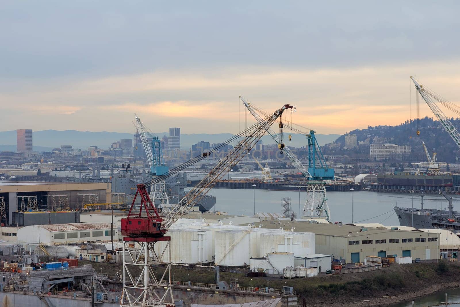 Repair and Maintenance Shipyard Facility in Portland Oregon Along Willamette River