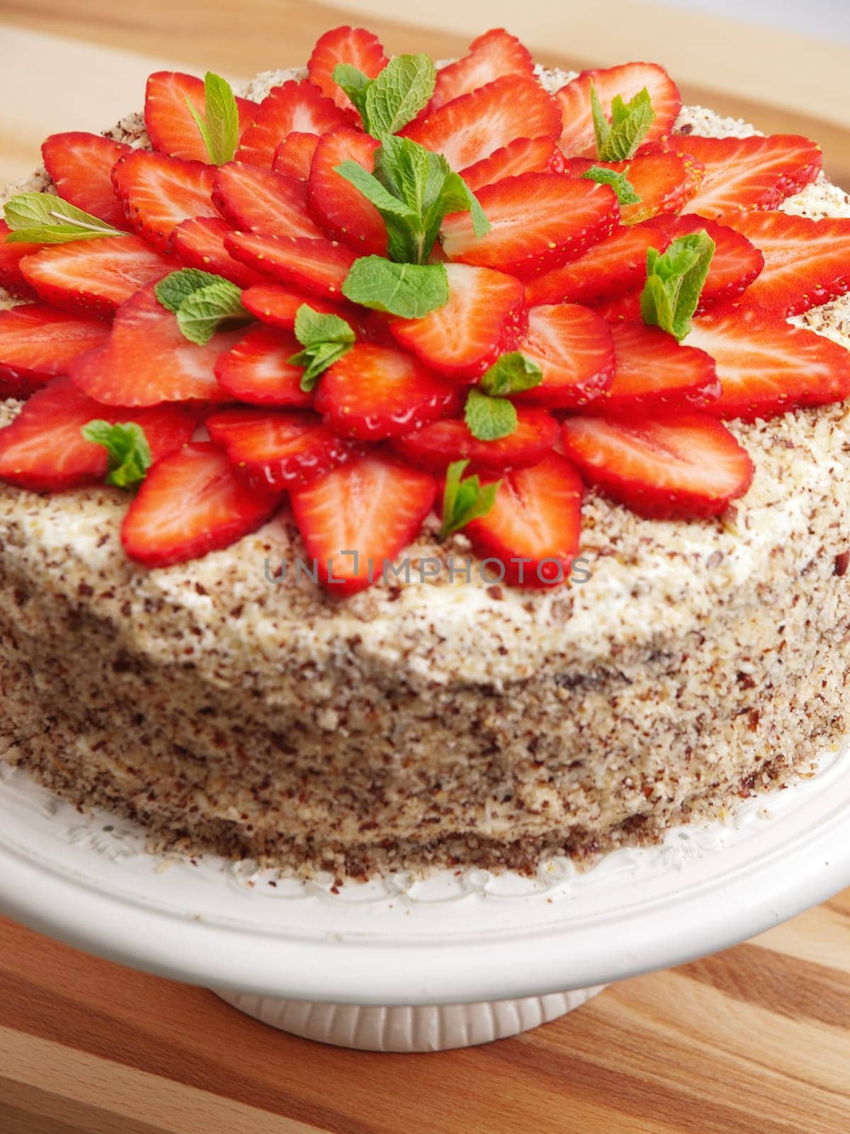 Homemade chocolate cake with strawberries