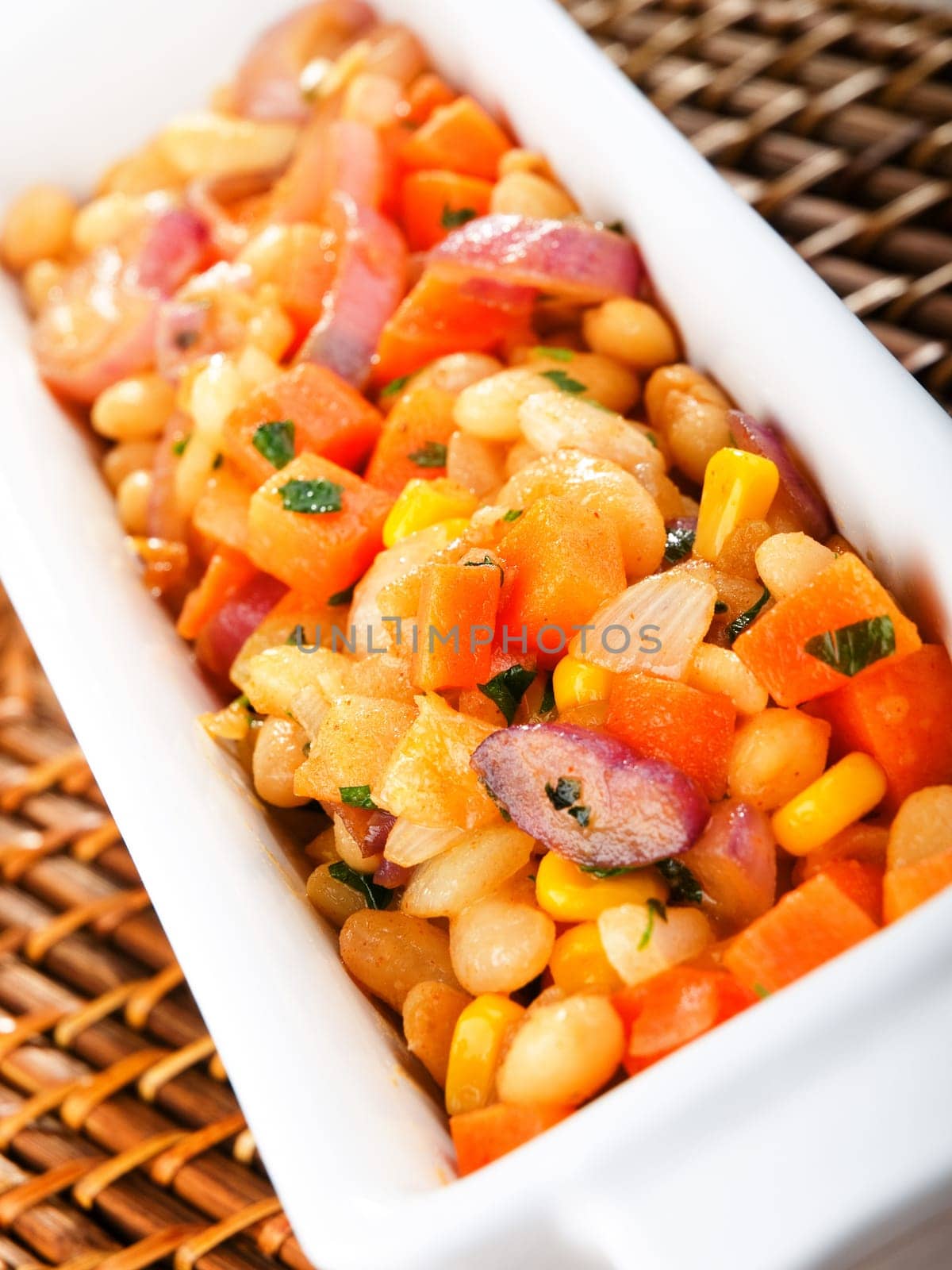Venetian beans served, close up