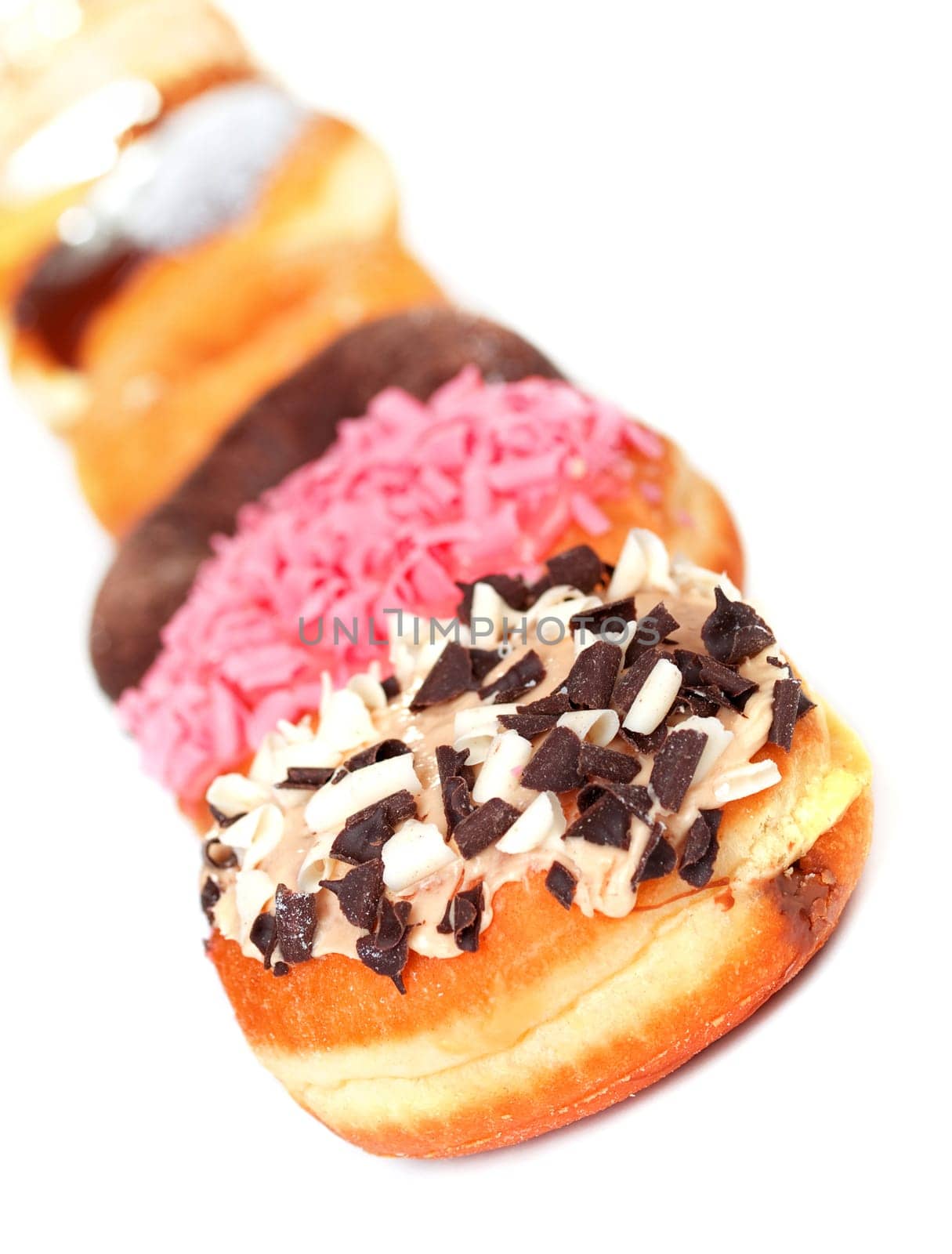 Donuts close up, isolated on white