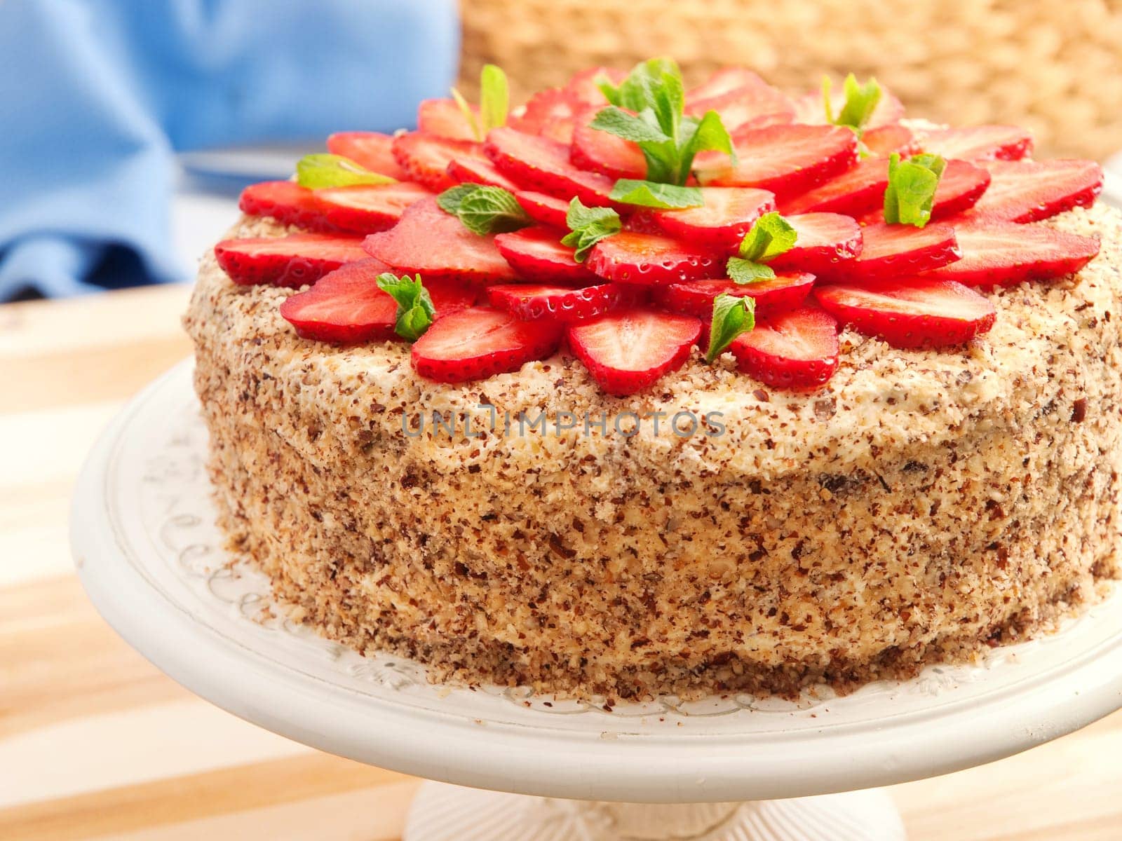 Homemade chocolate cake with strawberries