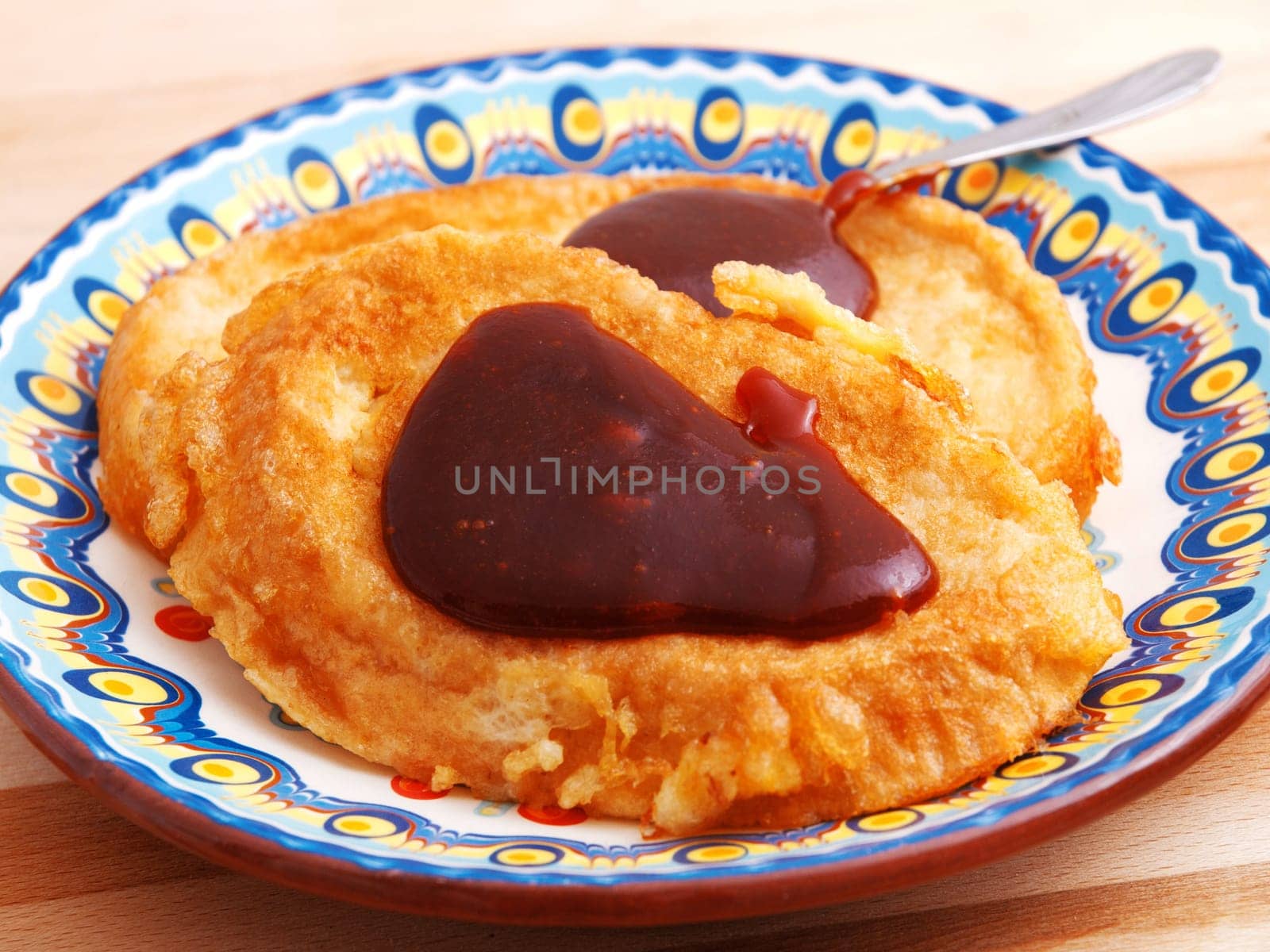 French toast with strawberry jam - fried bread for breakfast
