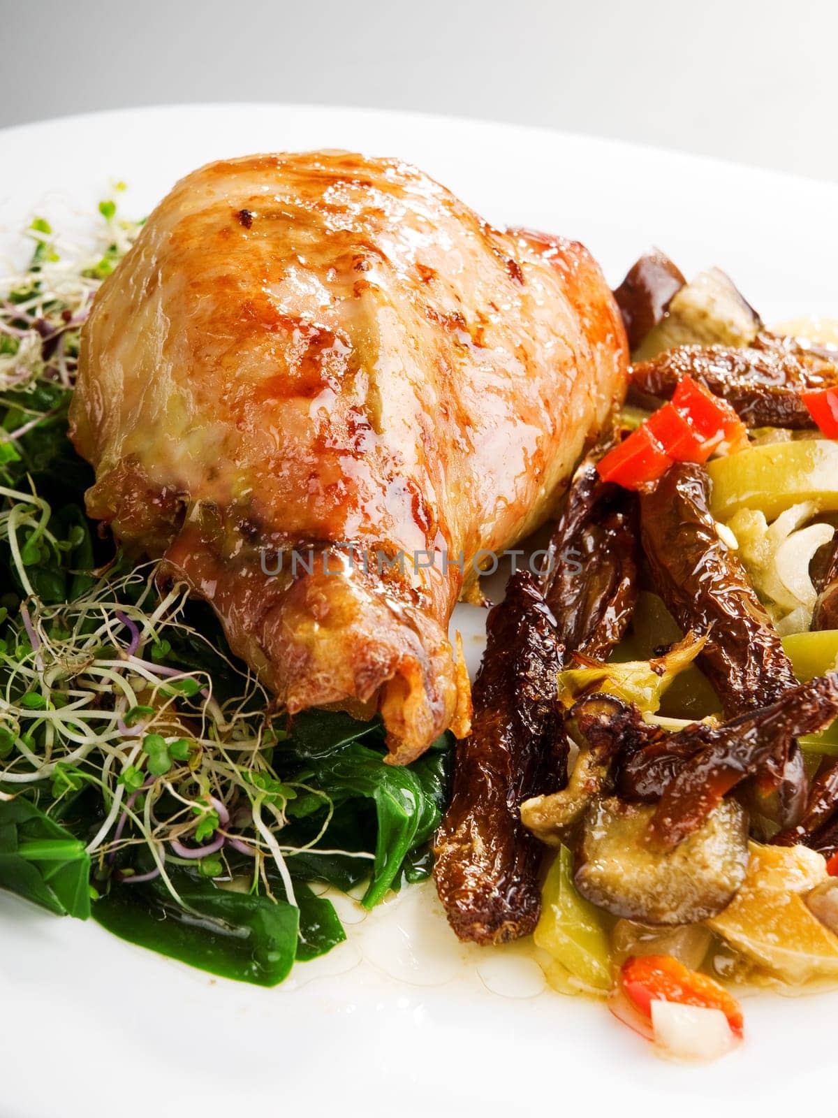 Stuffed turkey leg with broccoli