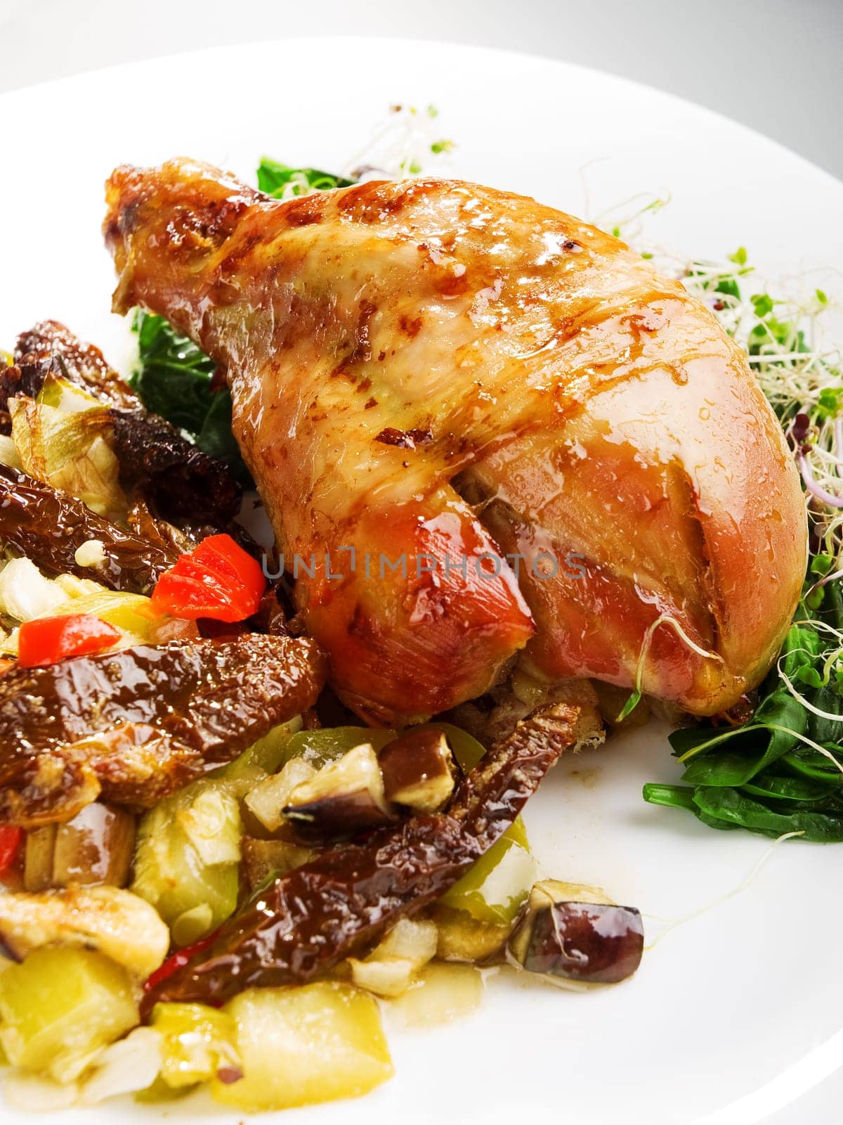 Stuffed turkey leg with broccoli