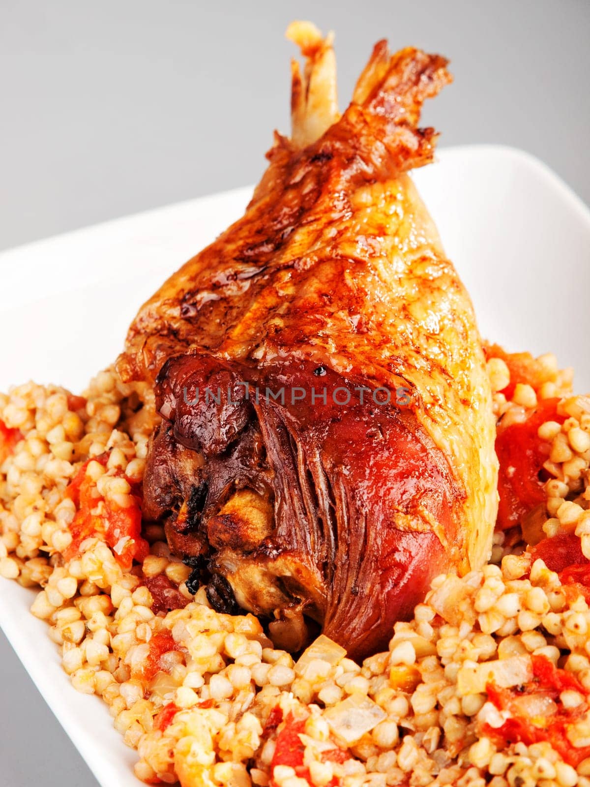 Turkey with buckwheat and tomatos