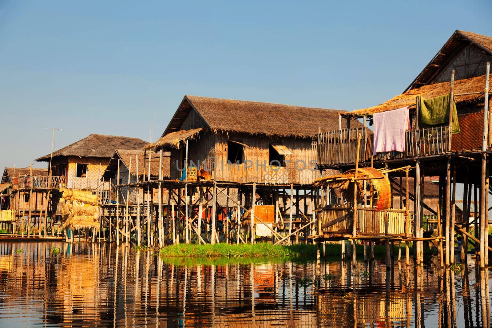 Ttraditional floating village houses in Inle Lake