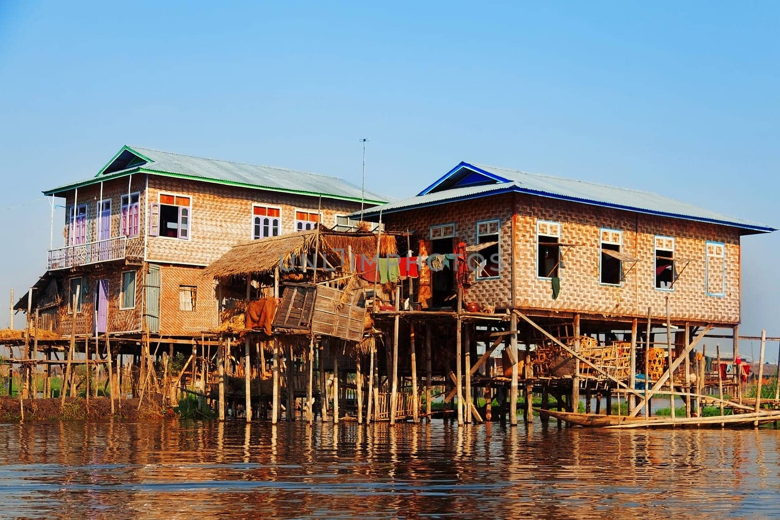 Ttraditional floating village houses in Inle Lake