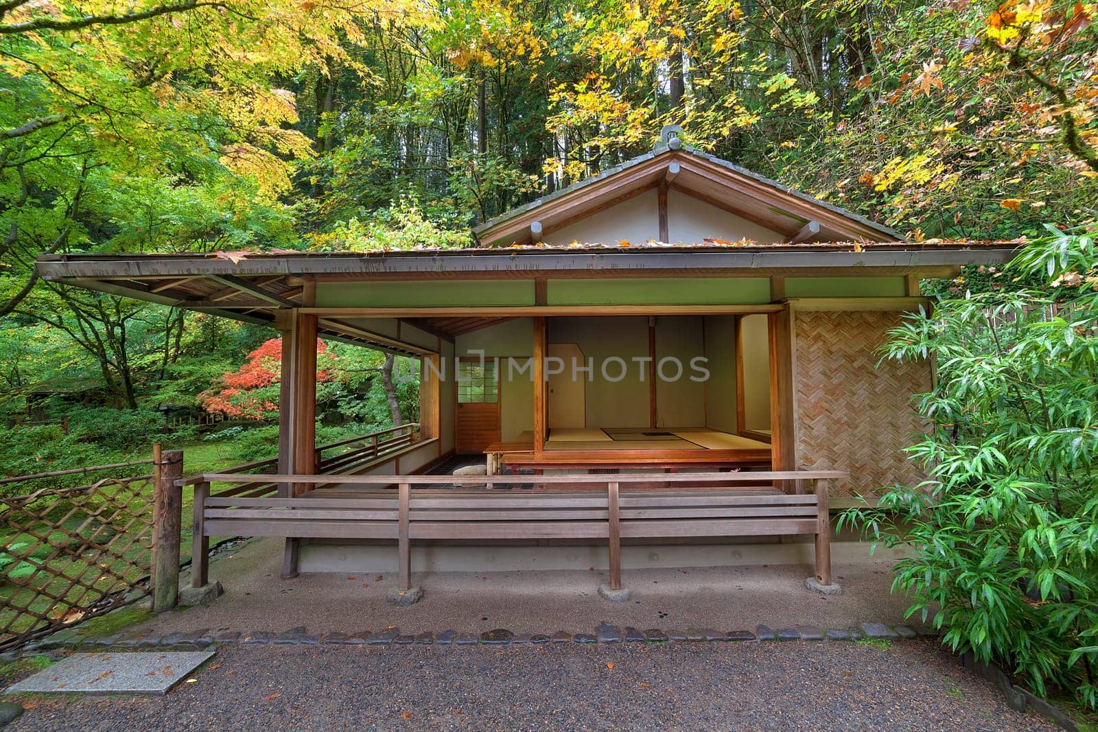 Tea House at Portland Japanese Garden in Autumn