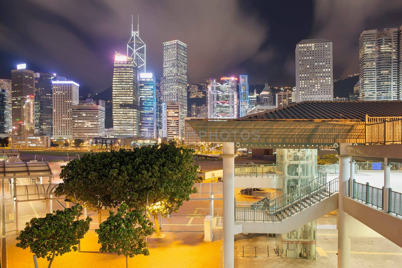 Hong Kong Skyline from Central Ferry Pier at Night