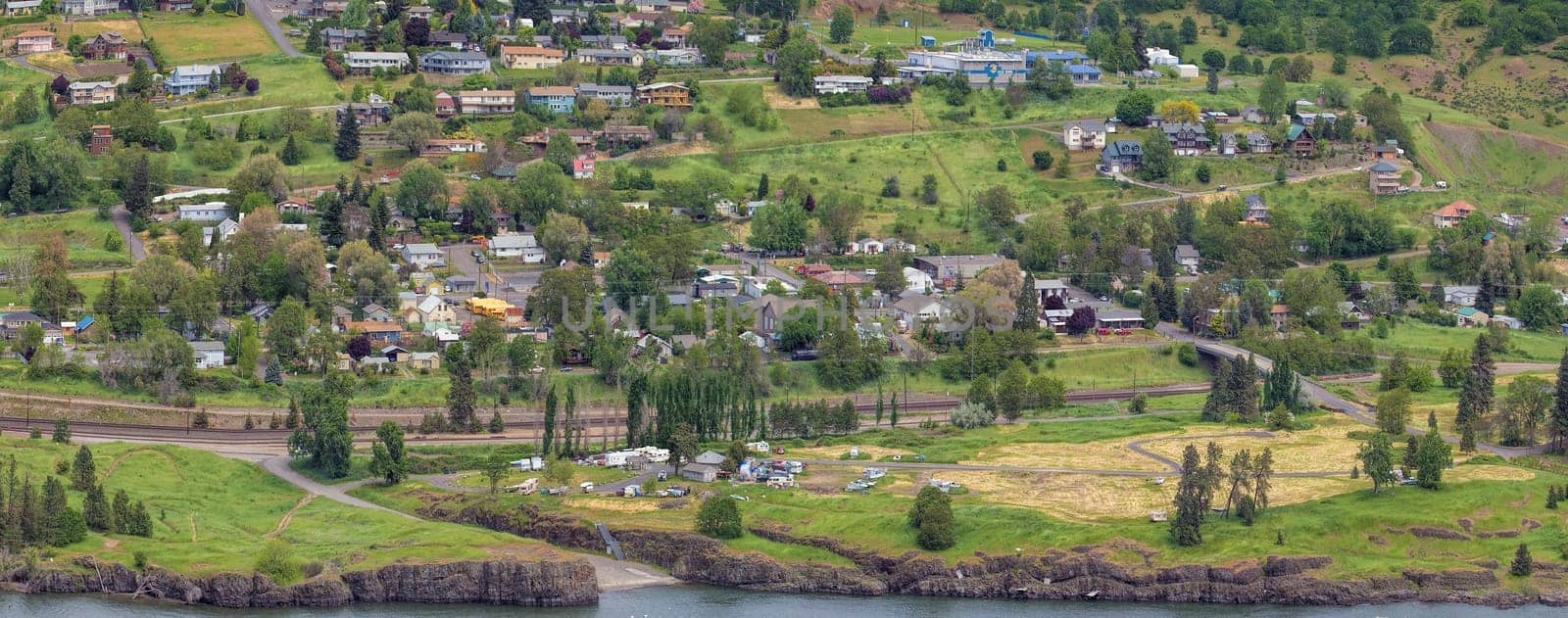 Town of Lyle Washington Along Columbia River Gorge Panorama