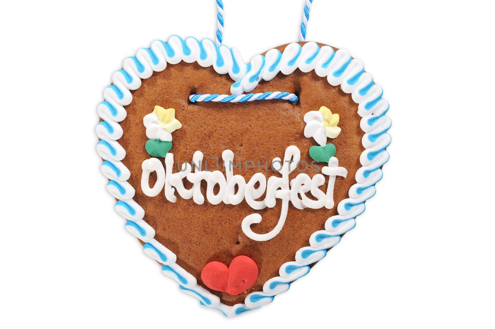 original bavarian oktoberfest gingerbread heart on white background\n