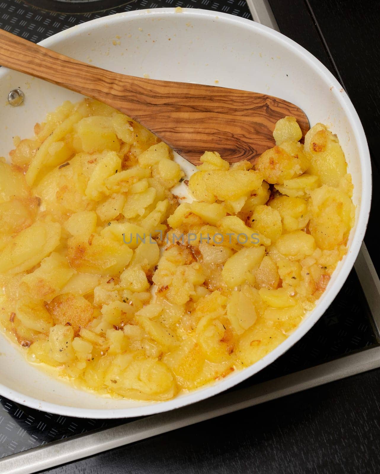 Roasted potatoes in a pan