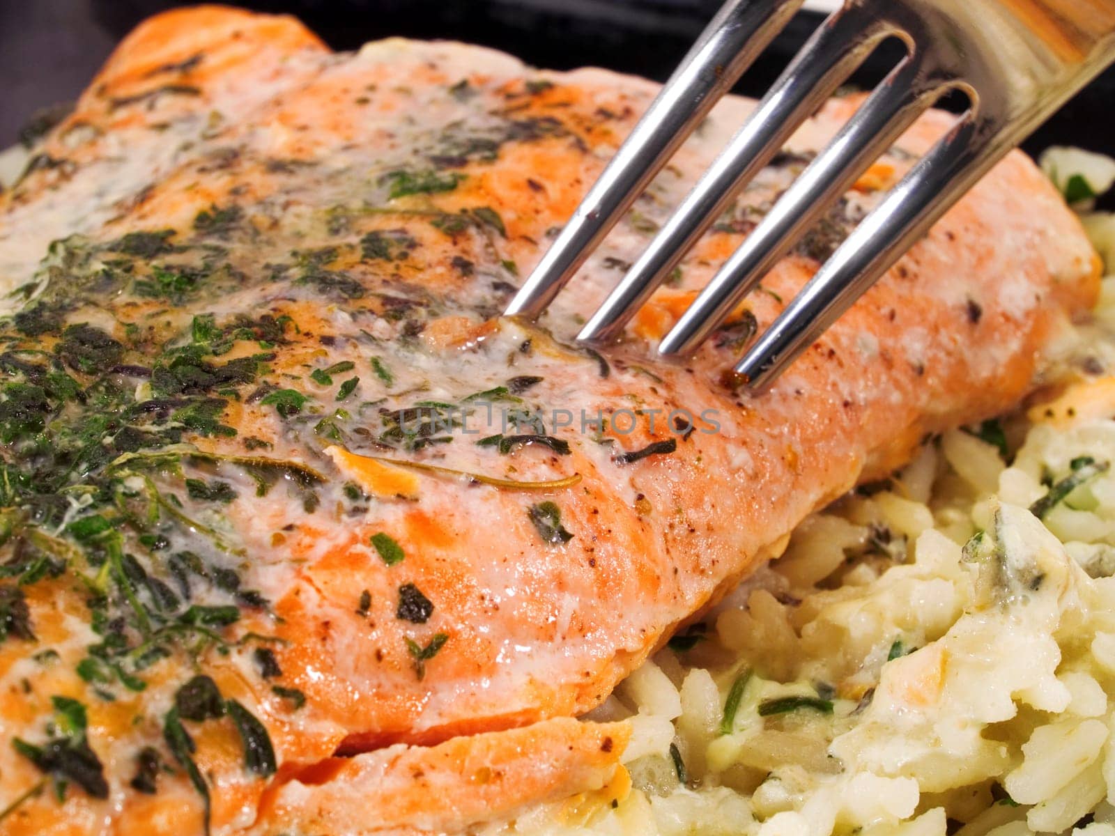 Salmon steak with cherry tomatoes and cream