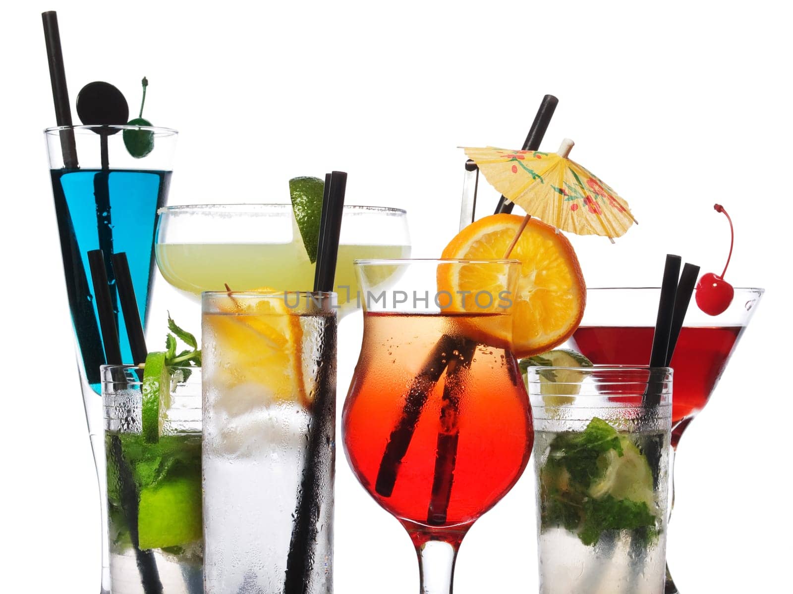 Variety of cocktails isolated on white