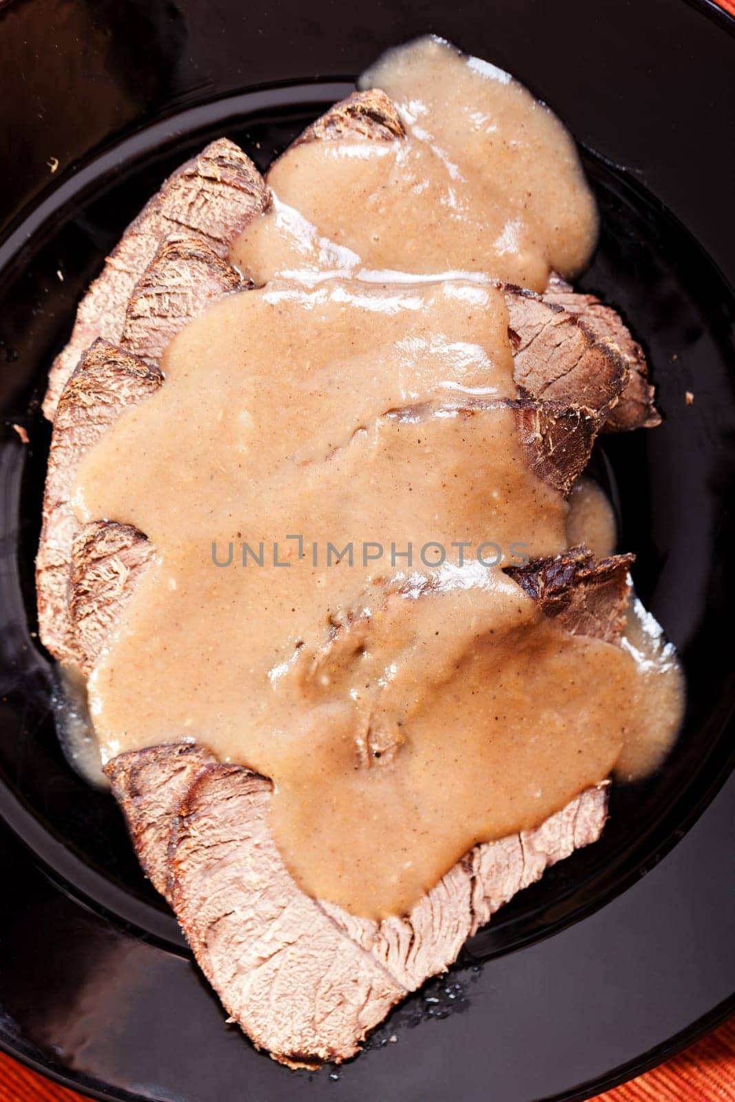 Horse meat, stewed with mushroom sauce