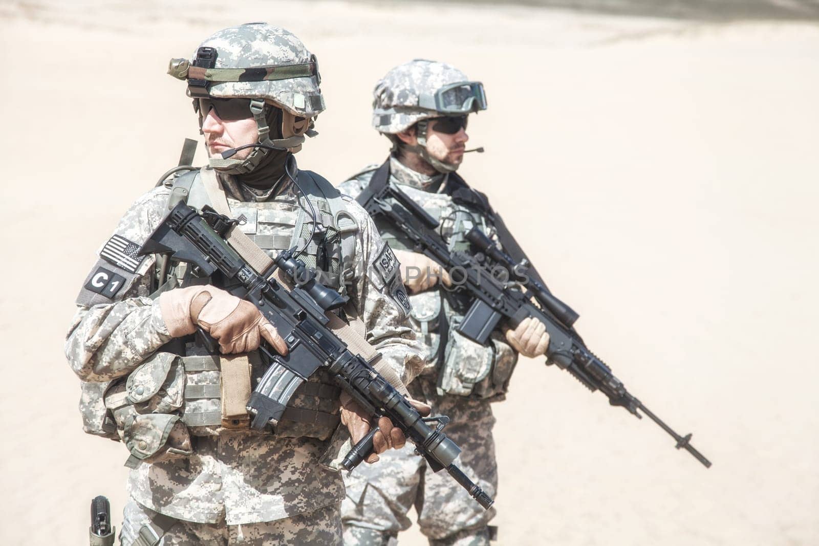 United States paratroopers airborne infantrymen in action in the desert