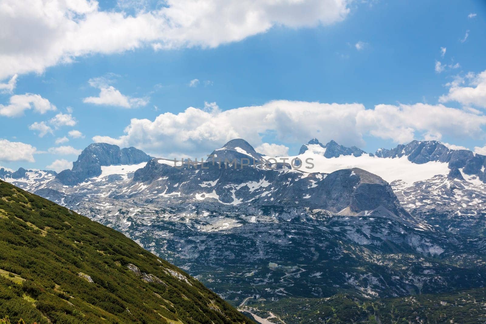 Dachstein mountains, in the foreground the mountain Taubenkogel and the Hoher Gjaidstein