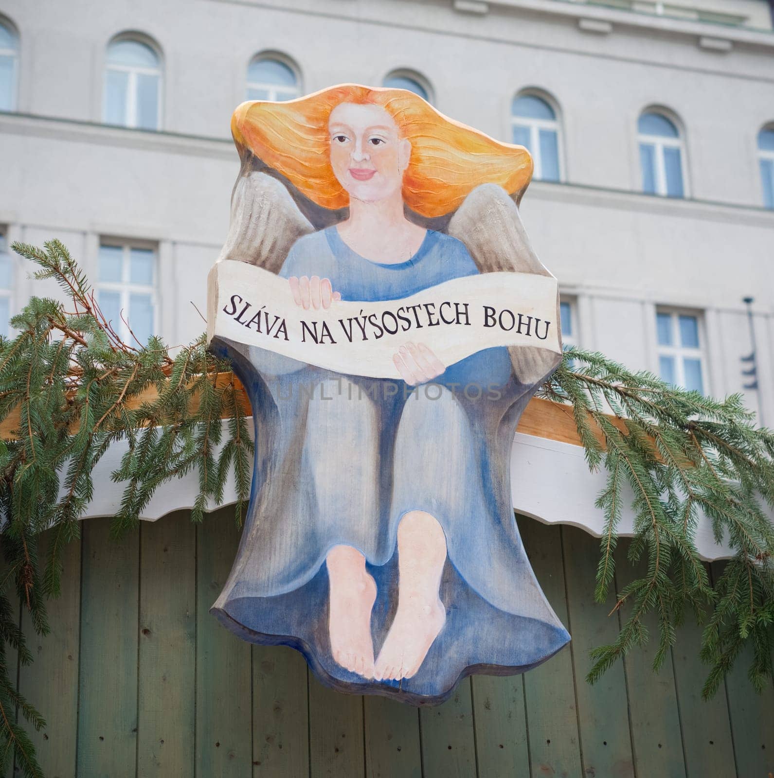 plate of an christmas angel with a czech saying on it meaning Glory in the highest God