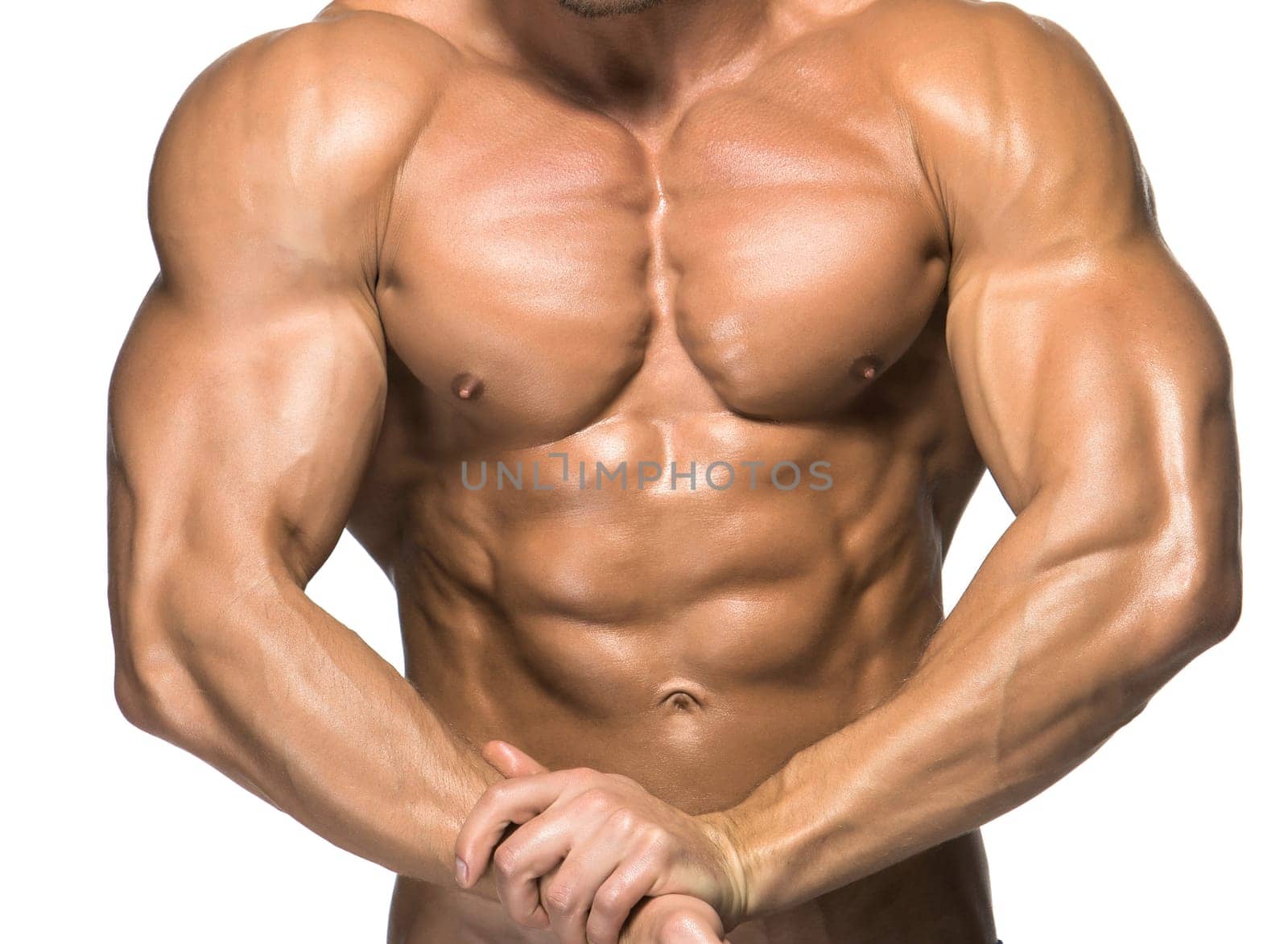 Attractive male body builder, isolated on white background