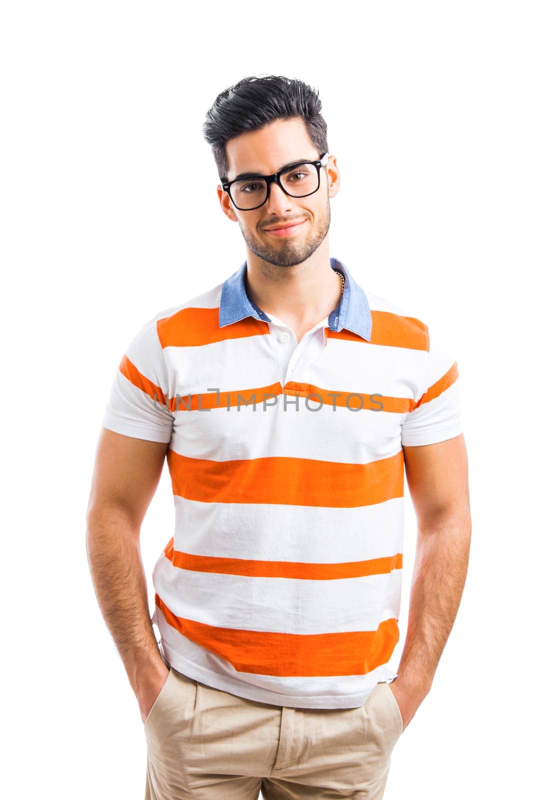 Portrait of happy handsome young man isolated on white background