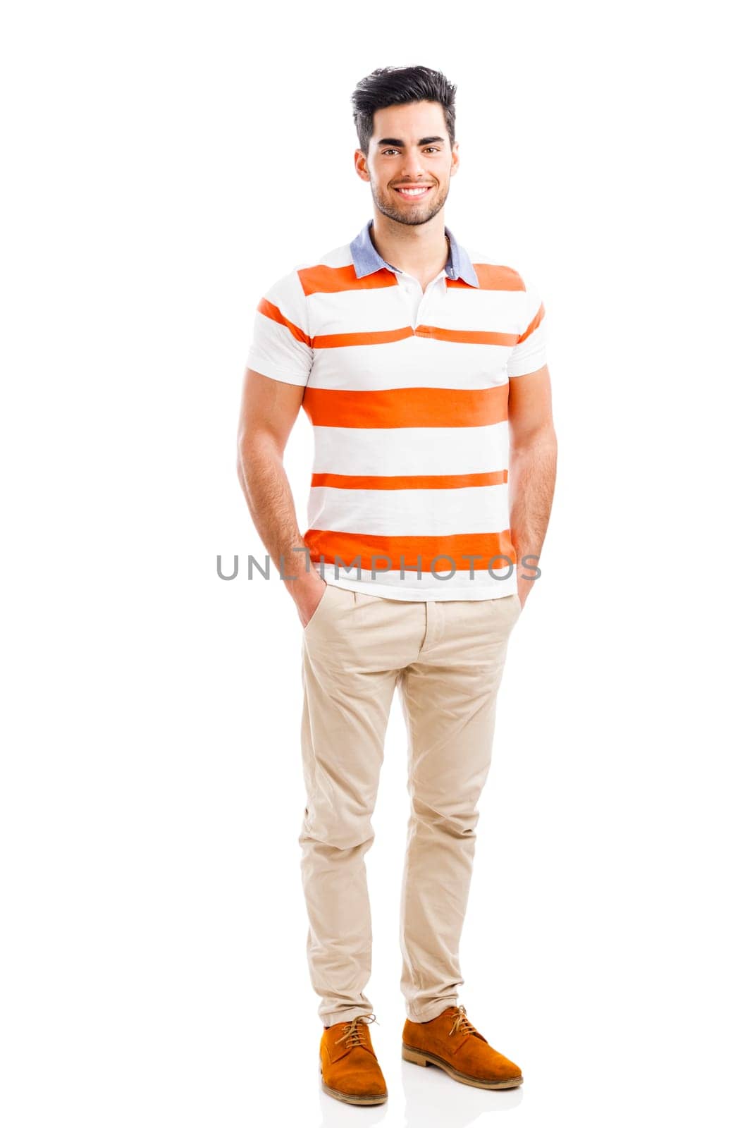 Portrait of happy handsome young man isolated on white background