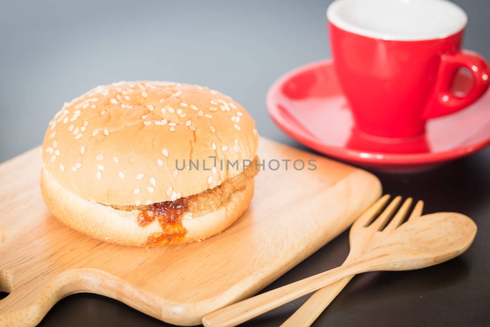 Delicious deep fried pork burger, stock photo