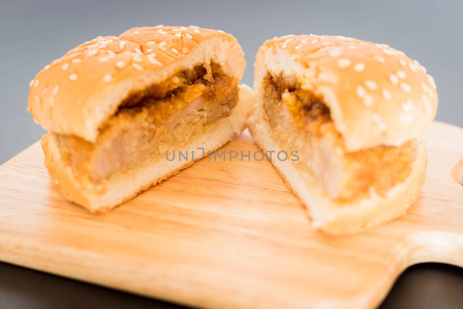 Delicious deep fried pork burger, stock photo