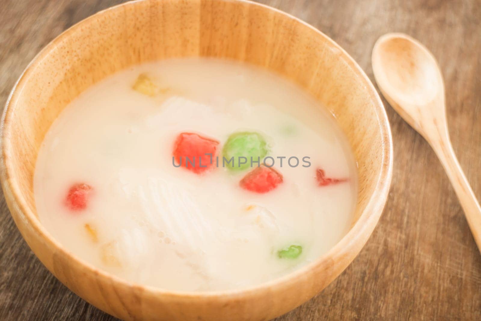Water chestnut coated with tapioca starch in coconut cream, stock photo