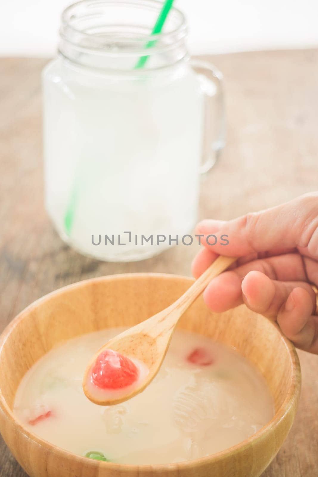 Water chestnut coated with tapioca starch in coconut cream, stock photo