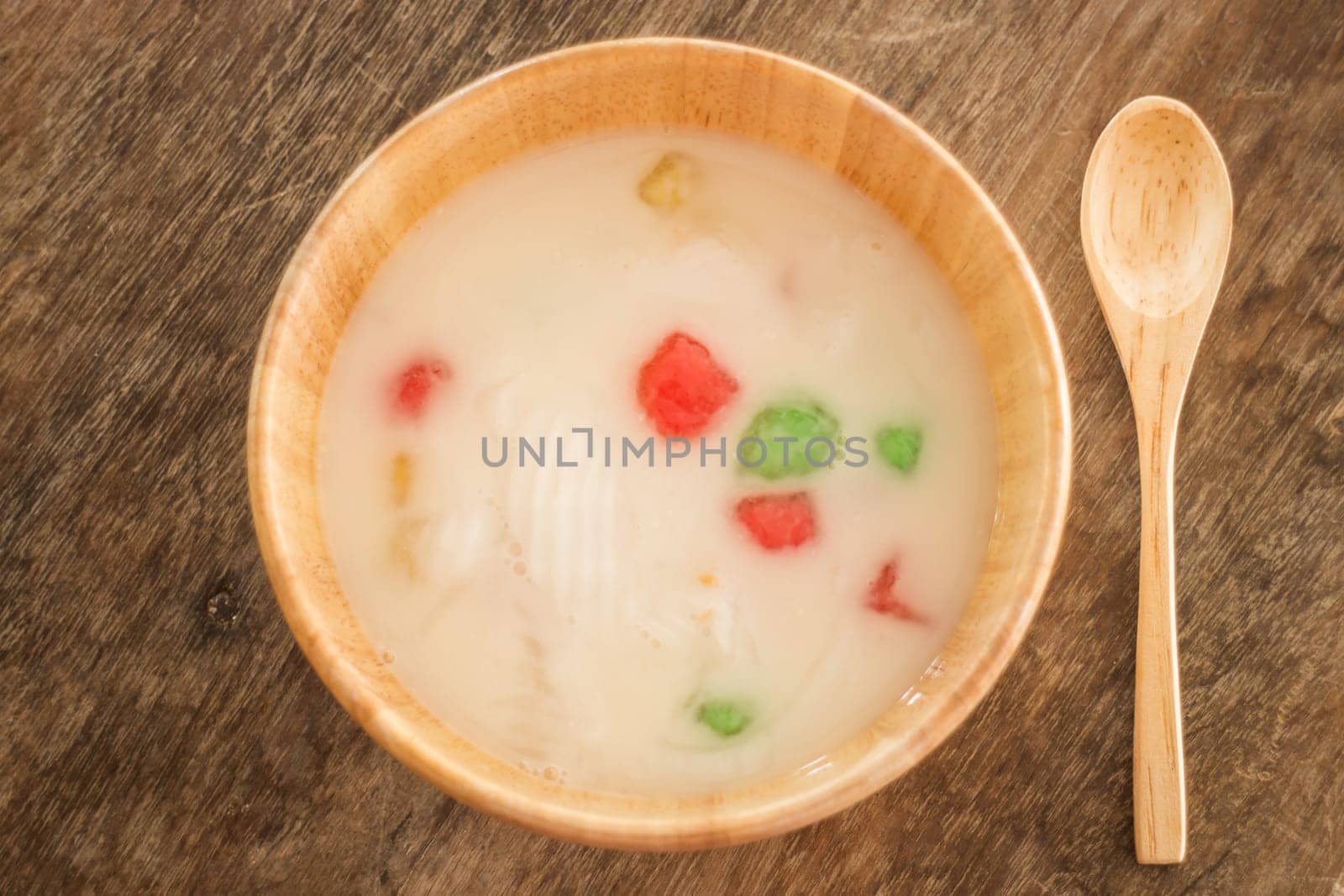 Water chestnut coated with tapioca starch in coconut cream, stock photo