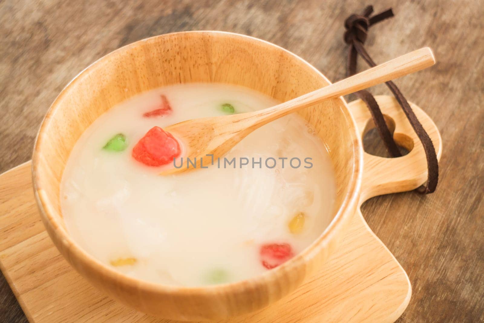 Water chestnut coated with tapioca starch in coconut cream, stock photo