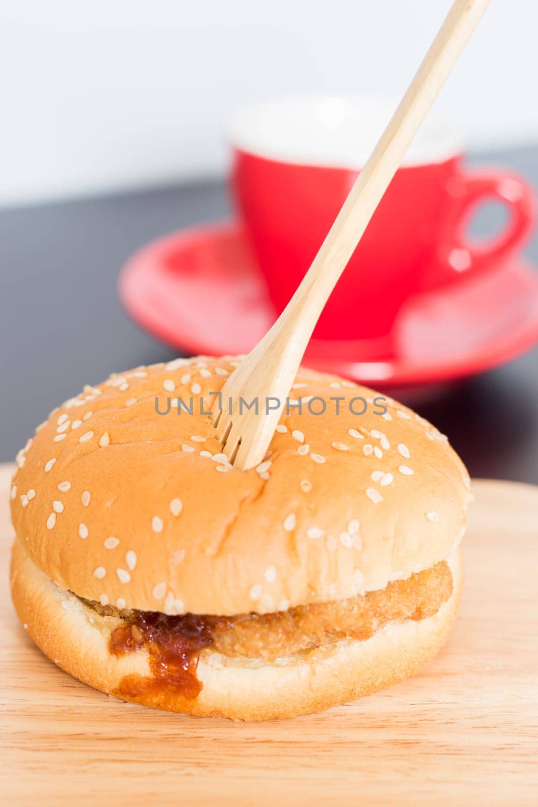 Delicious deep fried pork burger, stock photo