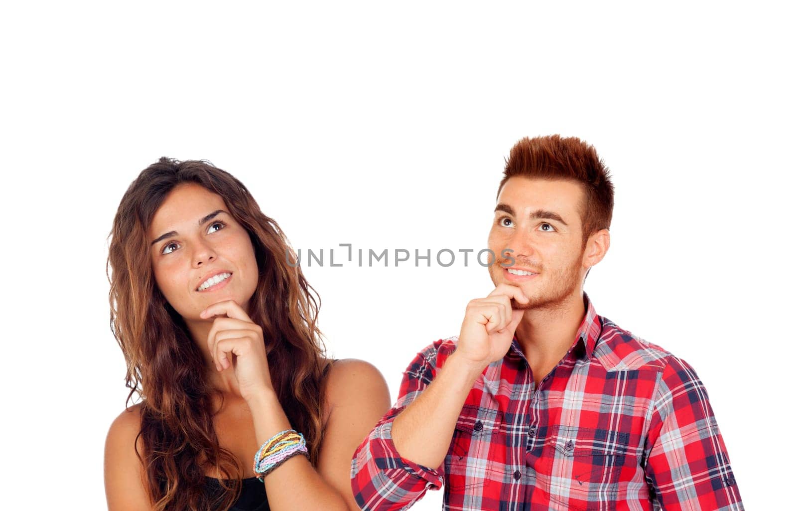 Thoughtful young couple in love isolated on a white background