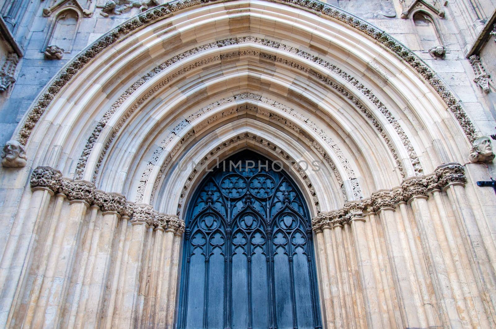 Architectual detail of York Minster in city of York, UK