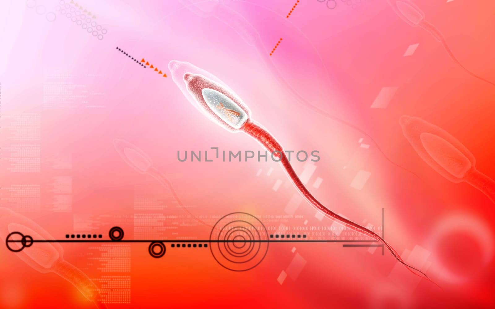 Digital illustration of sperm in colour background