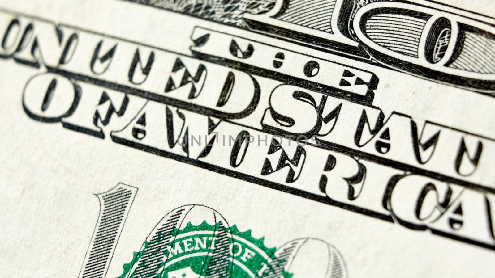 Macro close up of the US 100 dollar bill. Extreme macro. Shallow dof