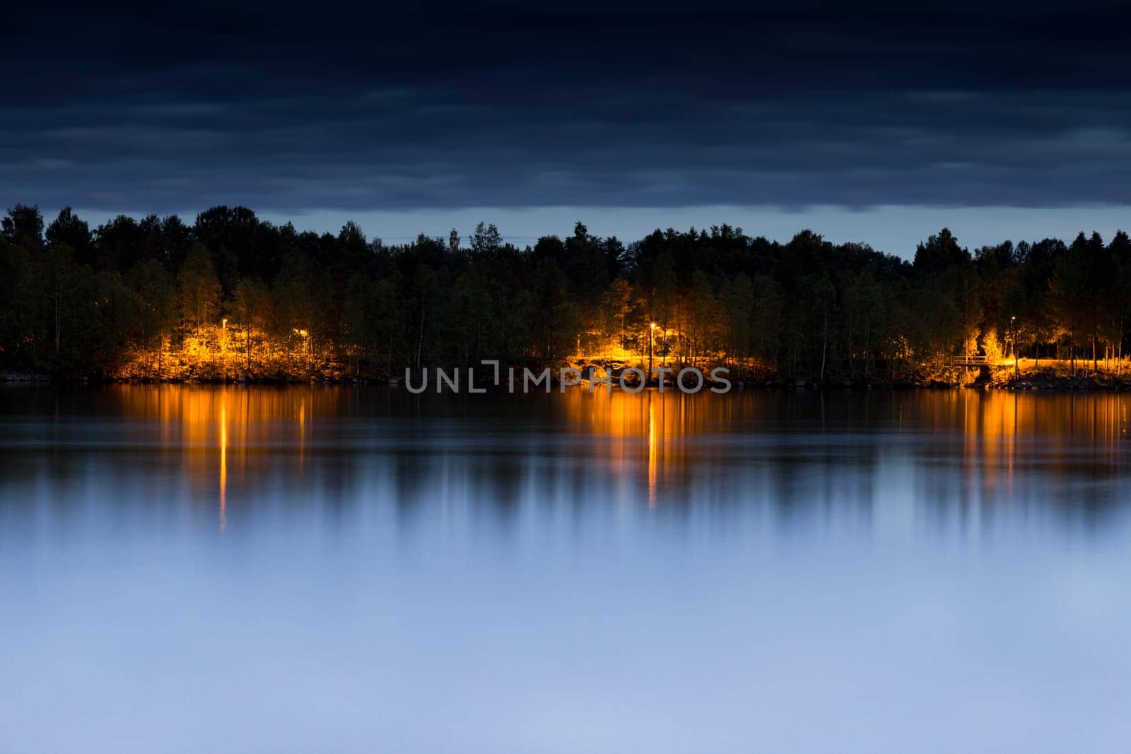 Street Light on Path by River in Umea, Sweden