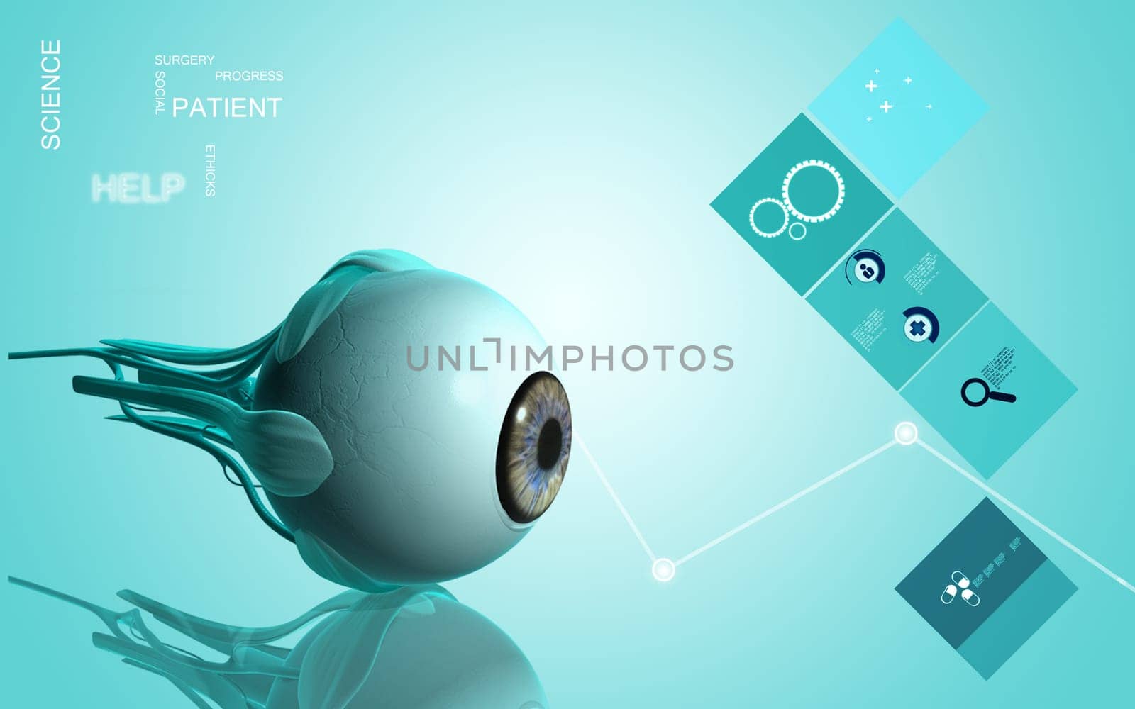 Digital illustration of eye in colour background