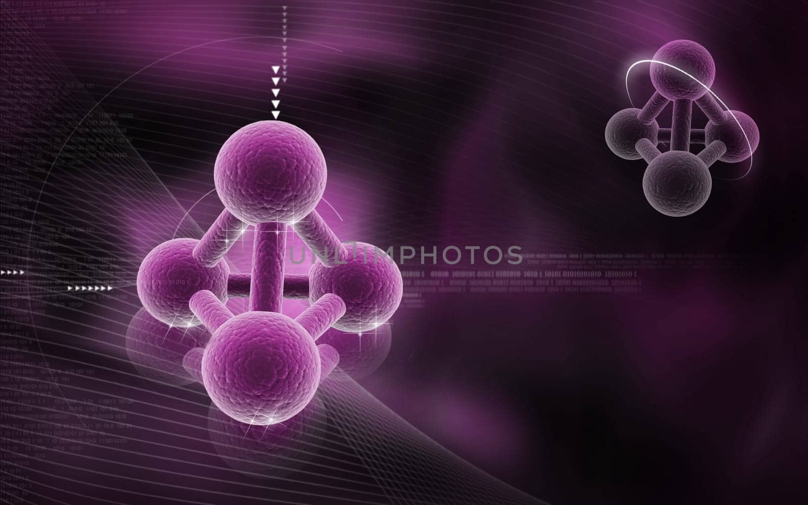 Digital illustration of molecules in colour background