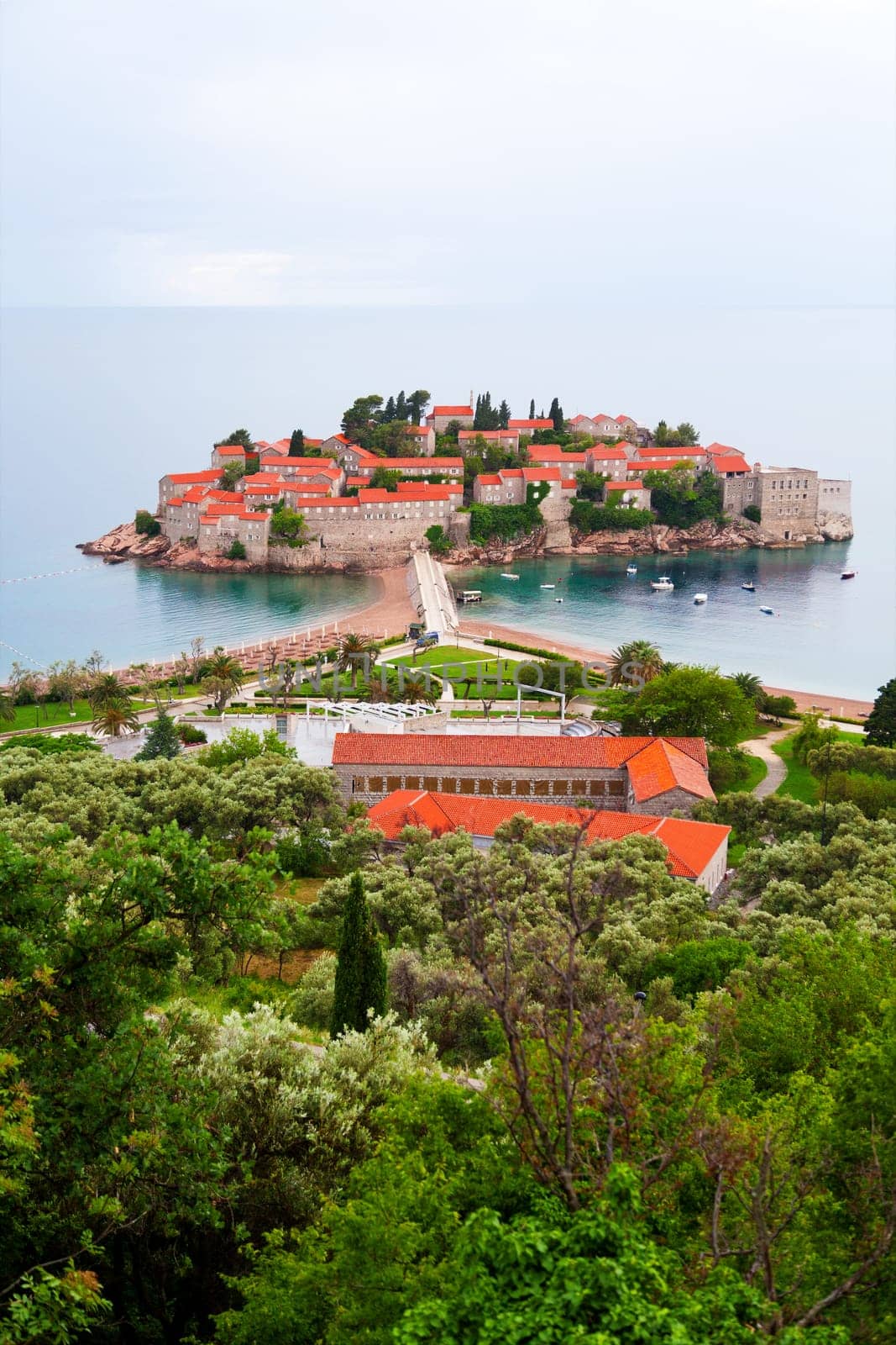 View of Sveti Stefan private island in Montenegro